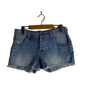London Jeans Women Medium Wash Midi Denim Cut-Off Shorts